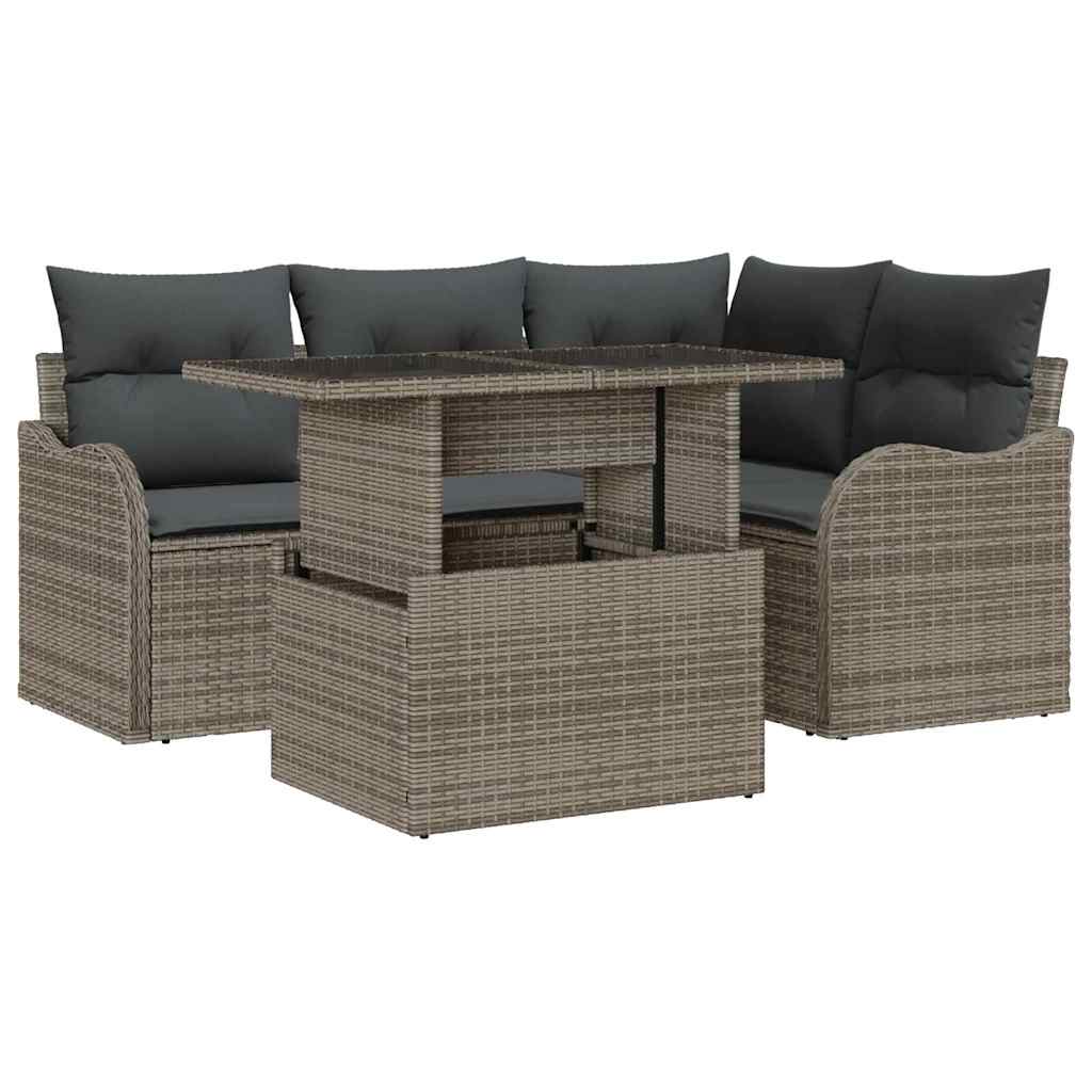 Havesofa Sæt 5 stk. Grå Poly Rattan