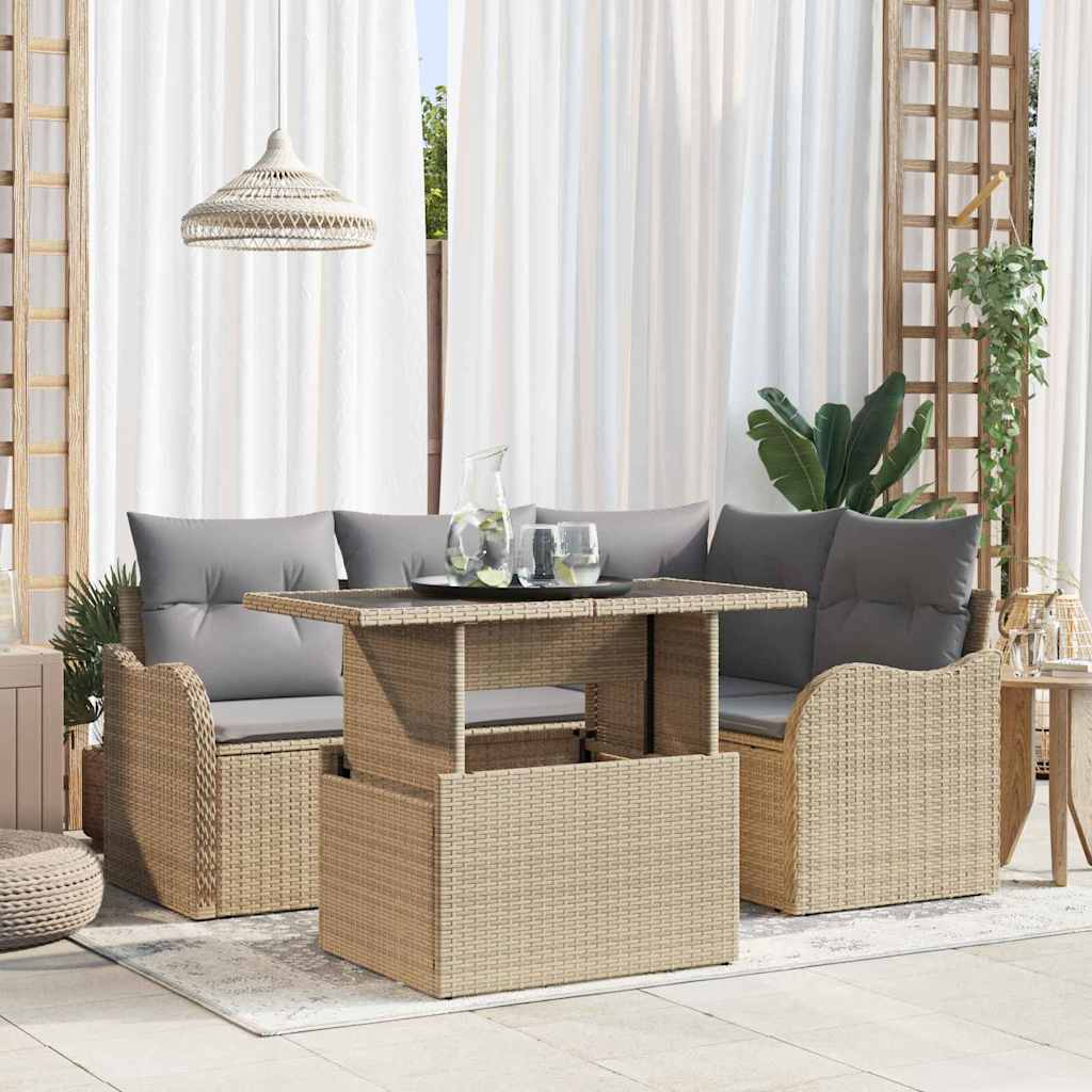 Havesofa Sæt 5 stk. Beige Poly Rattan