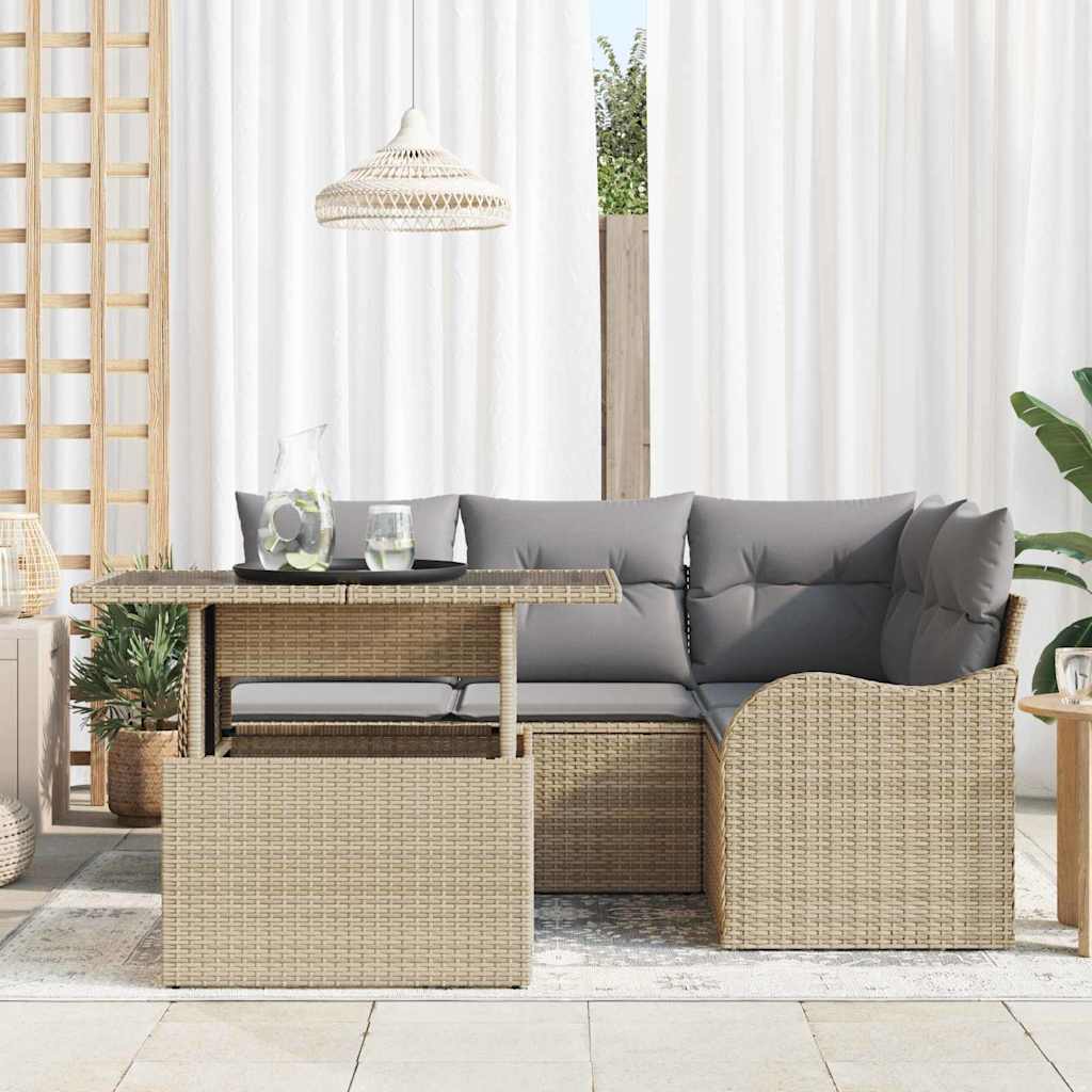 Havesofa Sæt 5 stk. Beige Poly Rattan