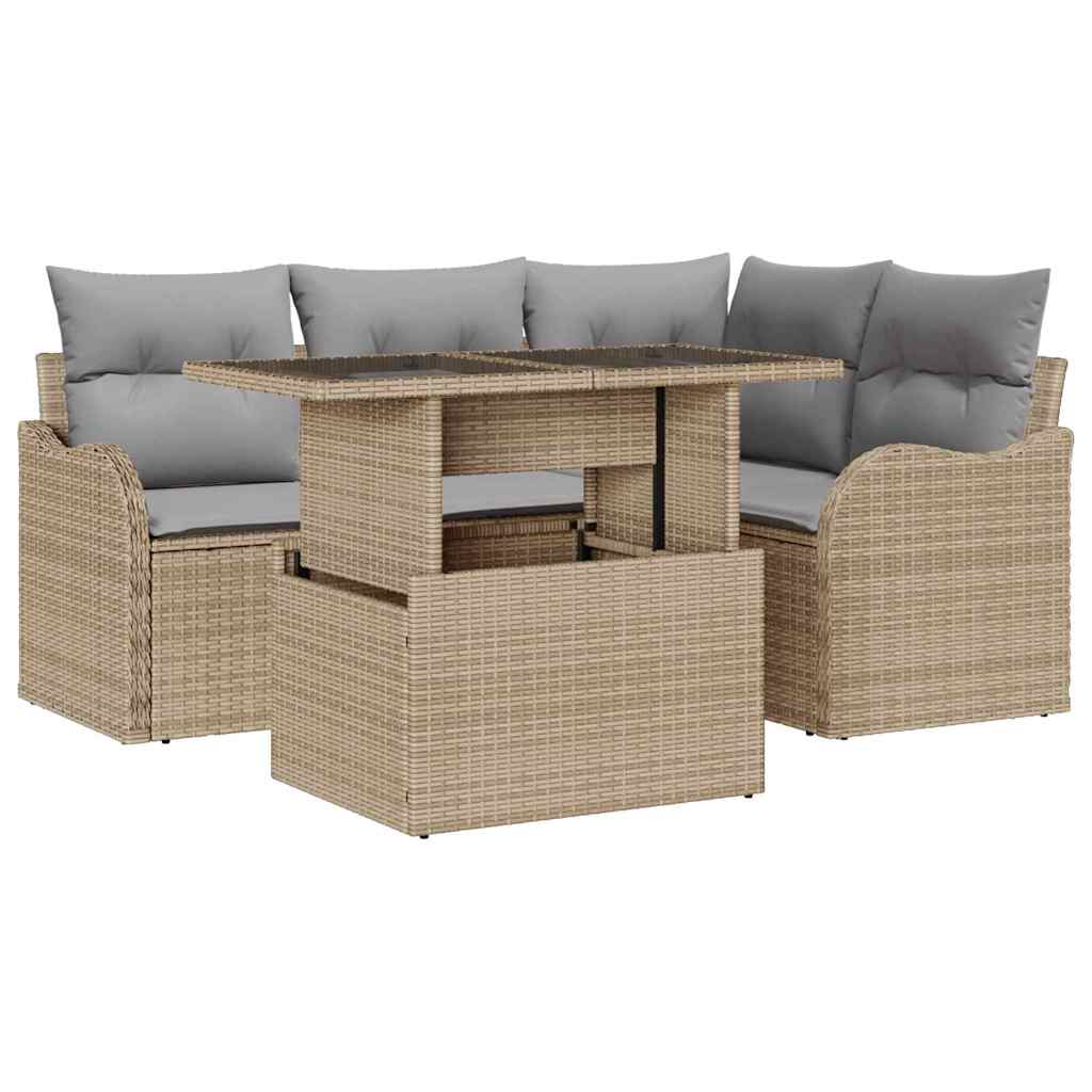 Havesofa Sæt 5 stk. Beige Poly Rattan