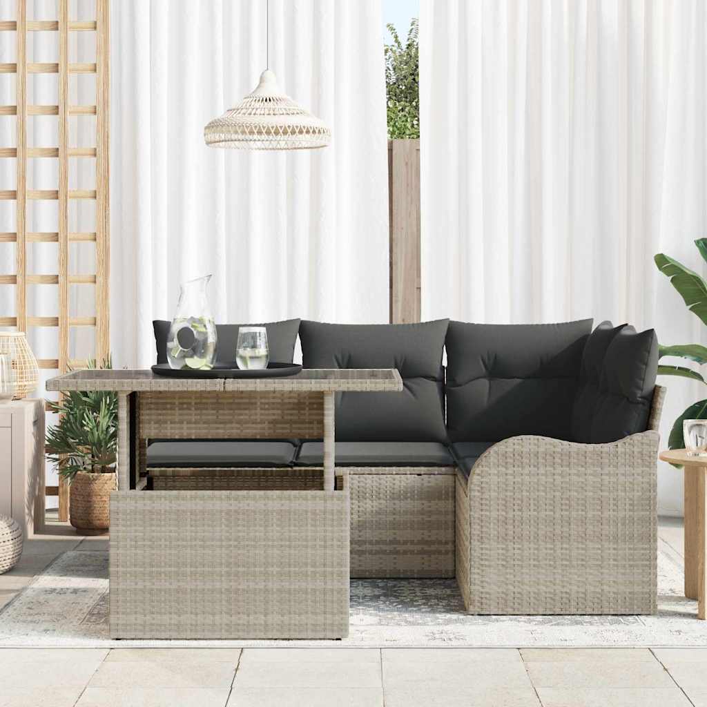 Havesofa Sæt 5 stk. Lysegrå Poly Rattan