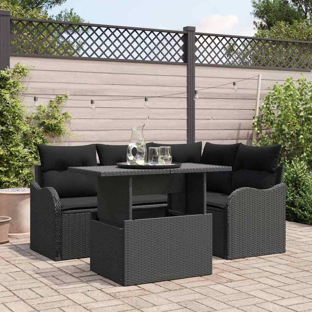 Havesofa Sæt 5 stk. Sort Poly Rattan