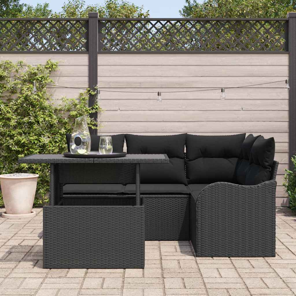 Havesofa Sæt 5 stk. Sort Poly Rattan