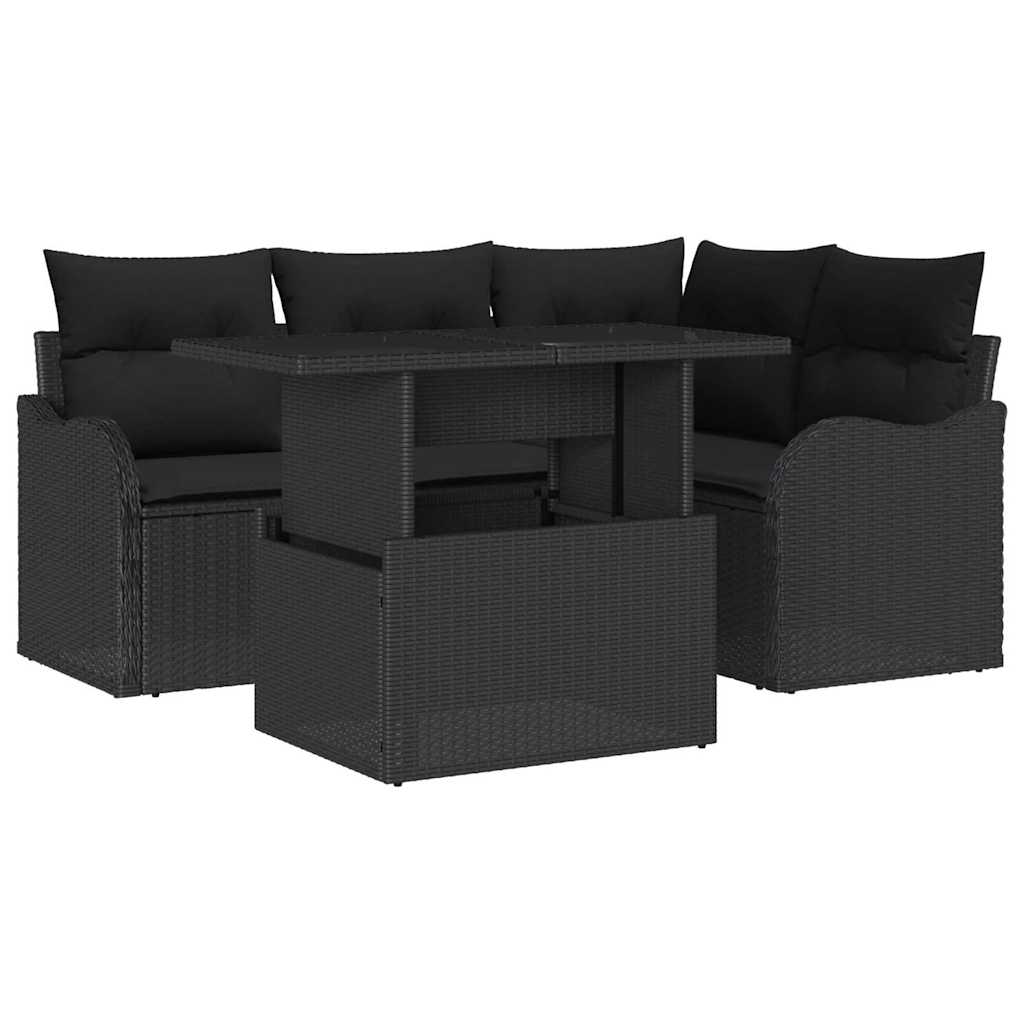 Havesofa Sæt 5 stk. Sort Poly Rattan