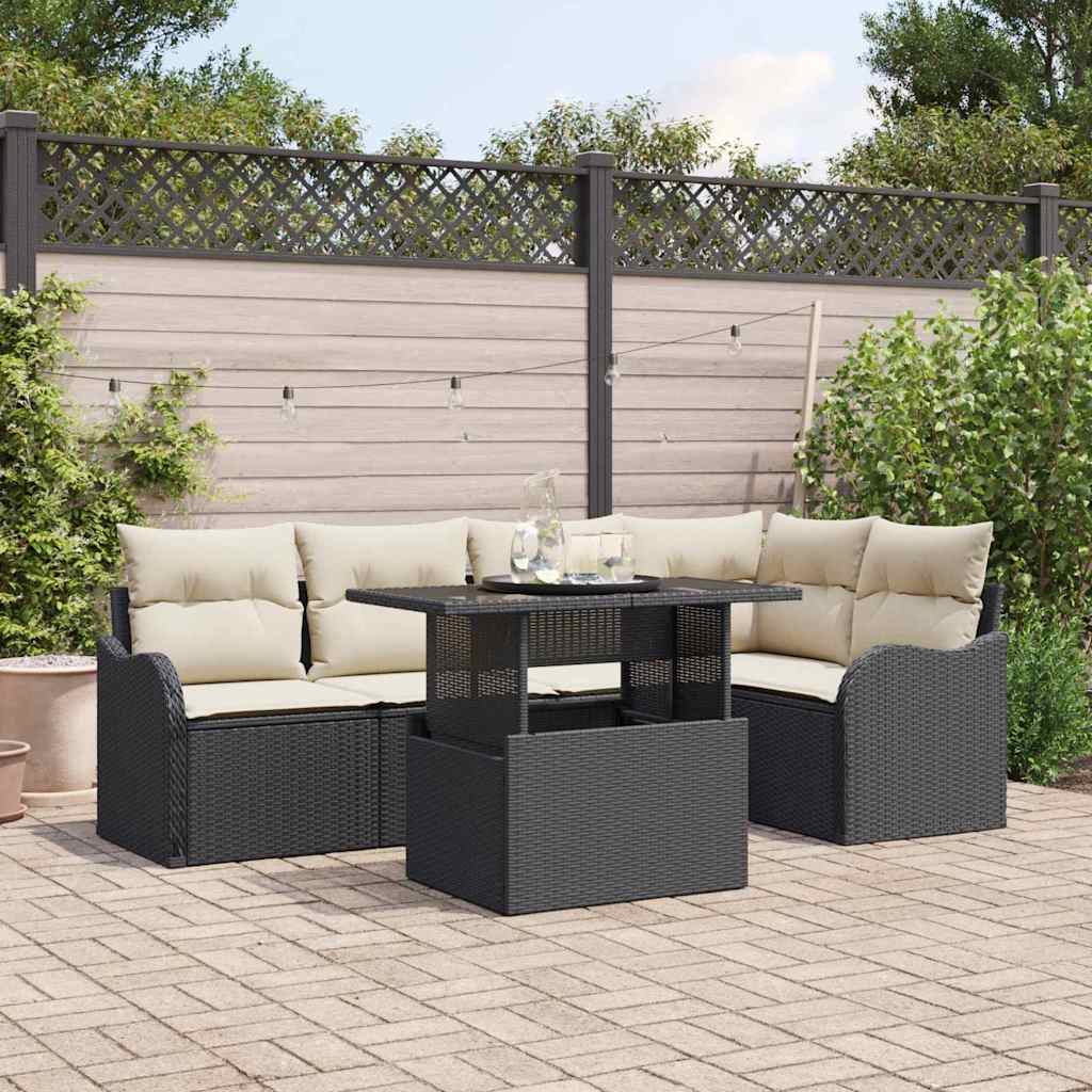 Havesofa Sæt 6 stk. Sort Poly Rattan