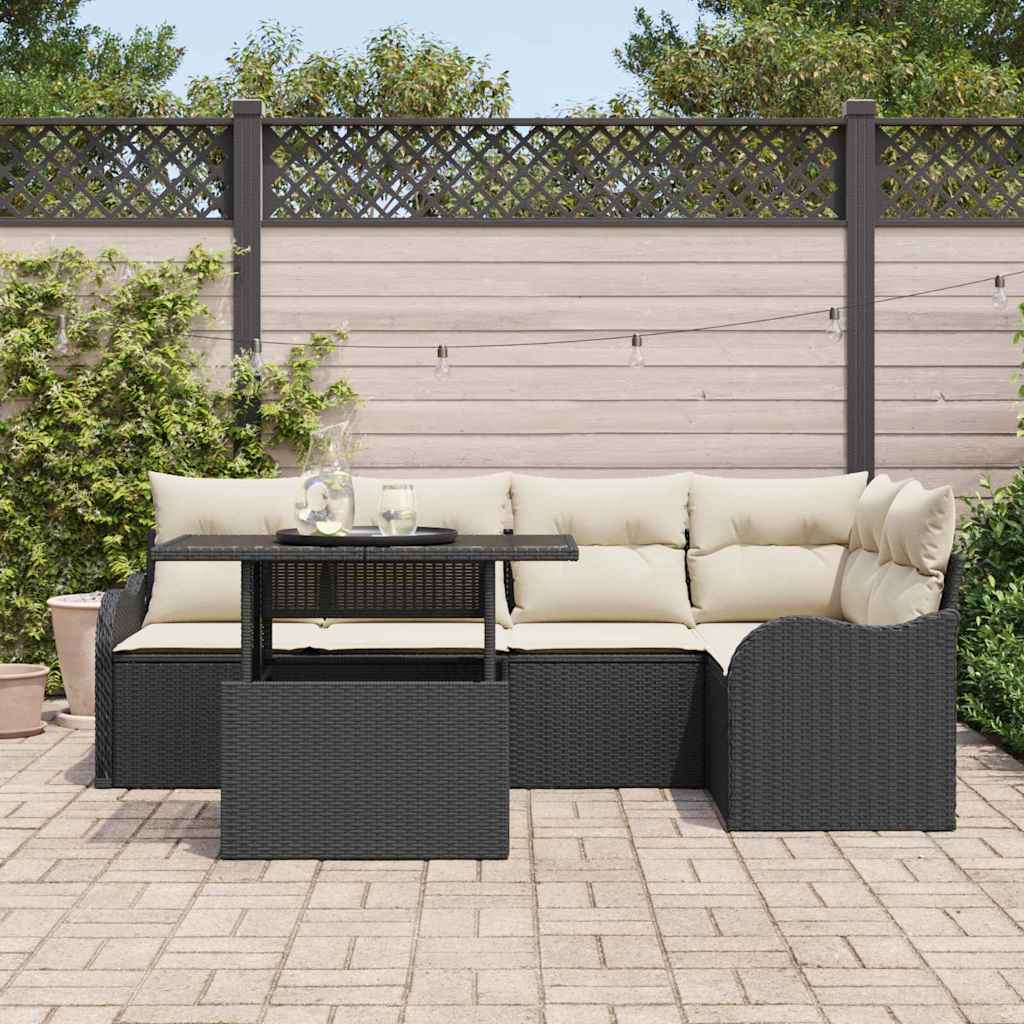 Havesofa Sæt 6 stk. Sort Poly Rattan