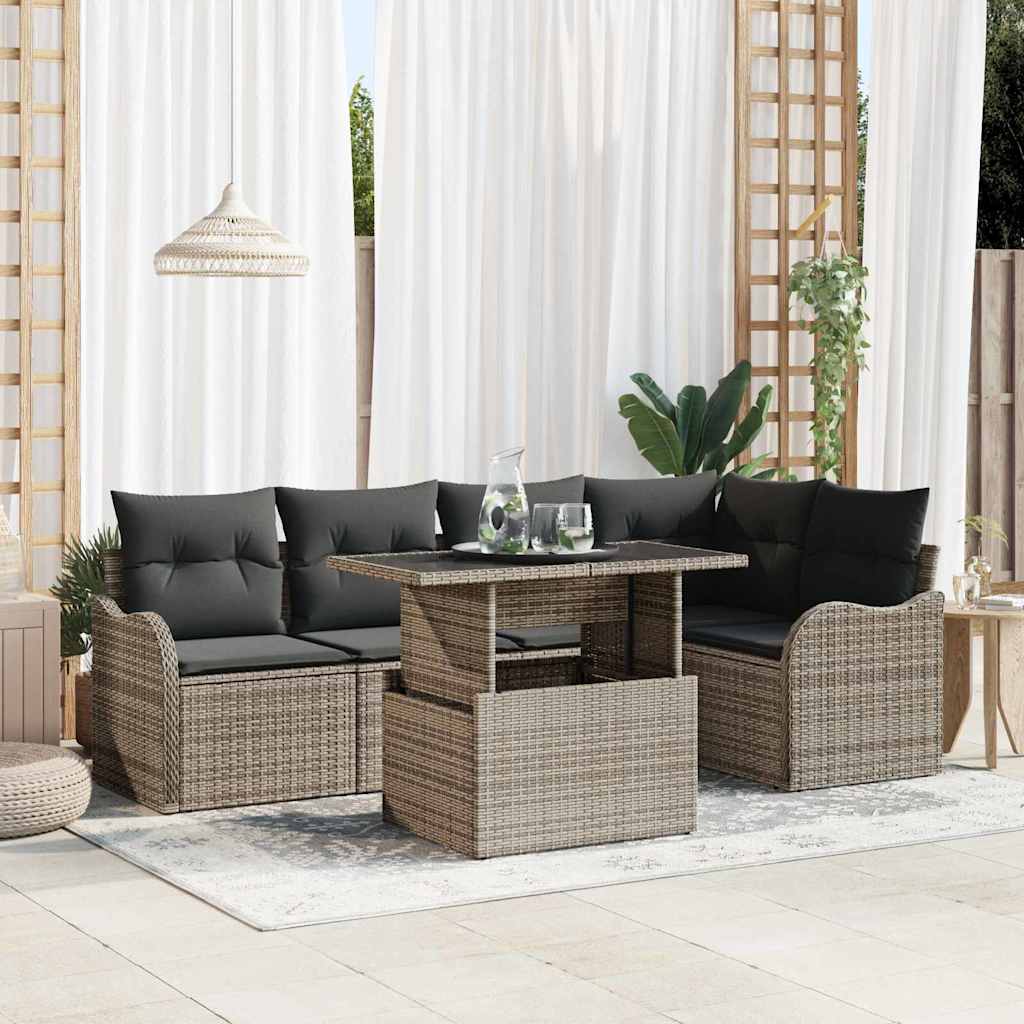 Havesofa Sæt 6 stk. Grå Poly Rattan