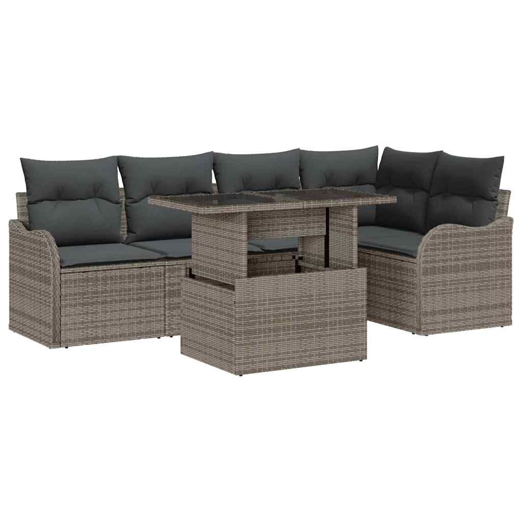 Havesofa Sæt 6 stk. Grå Poly Rattan