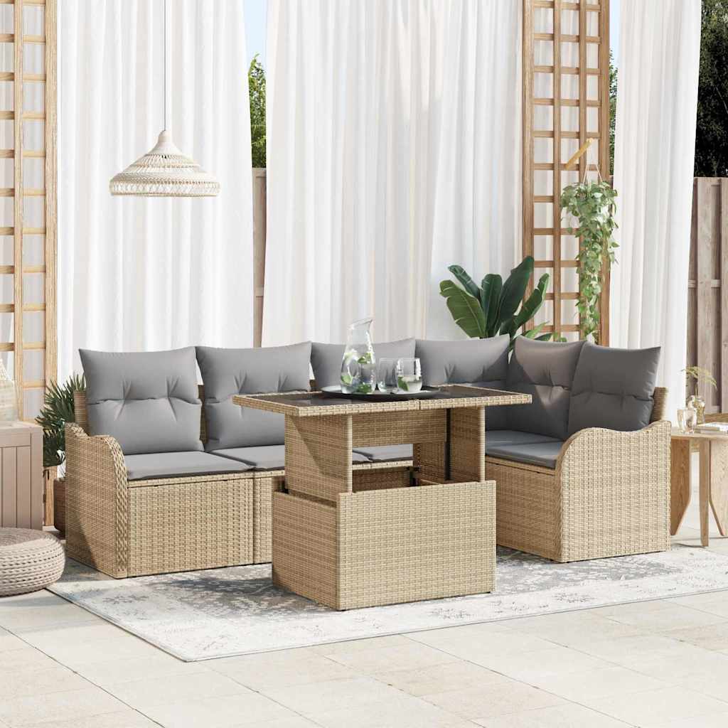 Havesofa Sæt 6 stk. Beige Poly Rattan