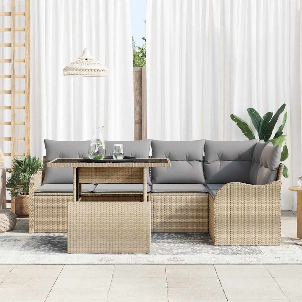 Havesofa Sæt 6 stk. Beige Poly Rattan