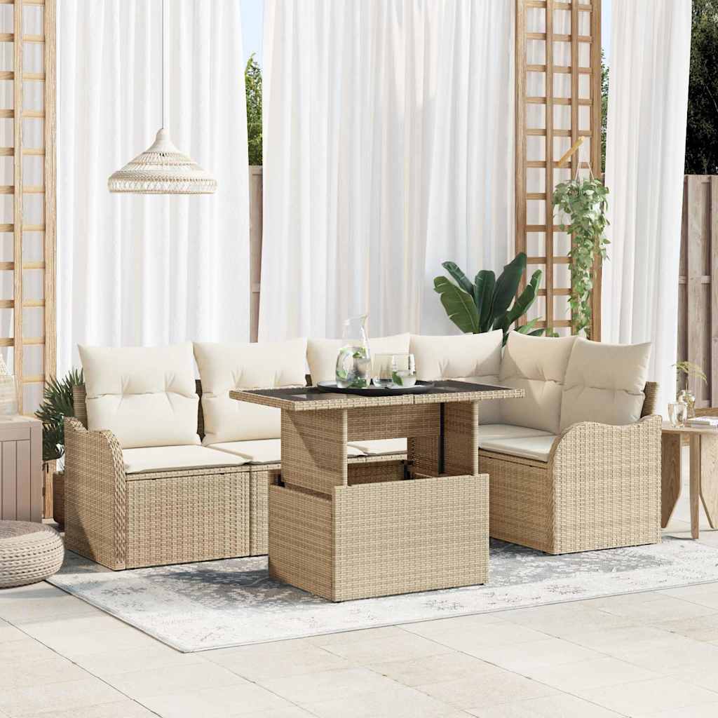 Havesofa Sæt 6 stk. Beige Poly Rattan