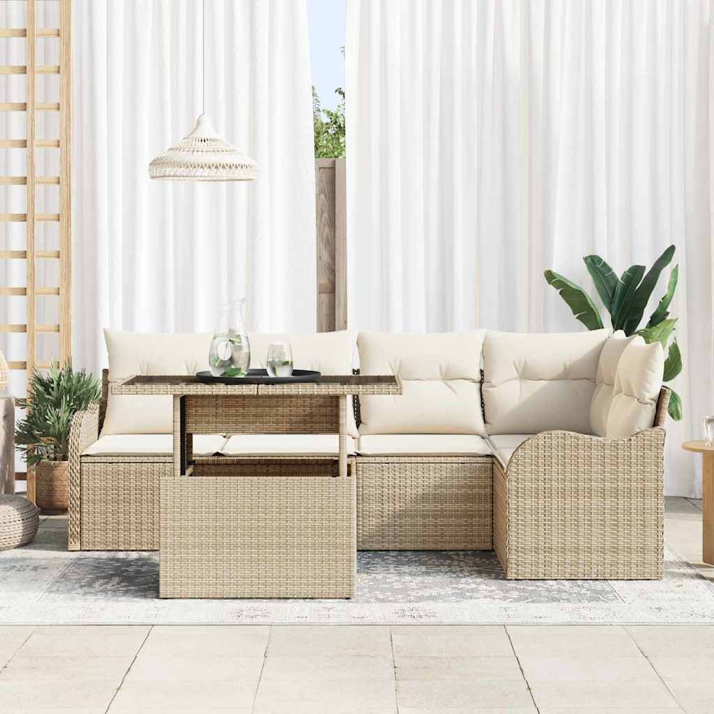 Havesofa Sæt 6 stk. Beige Poly Rattan