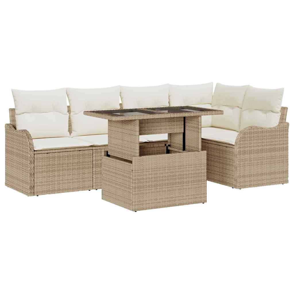 Havesofa Sæt 6 stk. Beige Poly Rattan