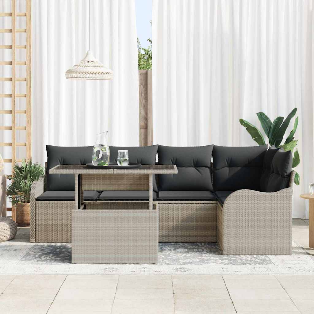 Havesofa Sæt 6 stk. Lysegrå Poly Rattan