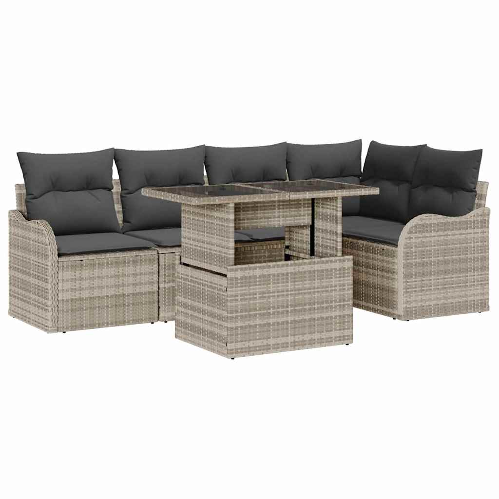 Havesofa Sæt 6 stk. Lysegrå Poly Rattan