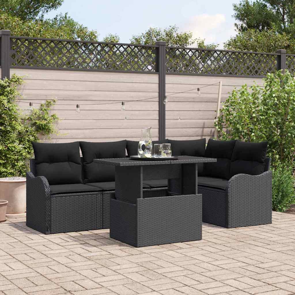 Havesofa Sæt 6 stk. Sort Poly Rattan