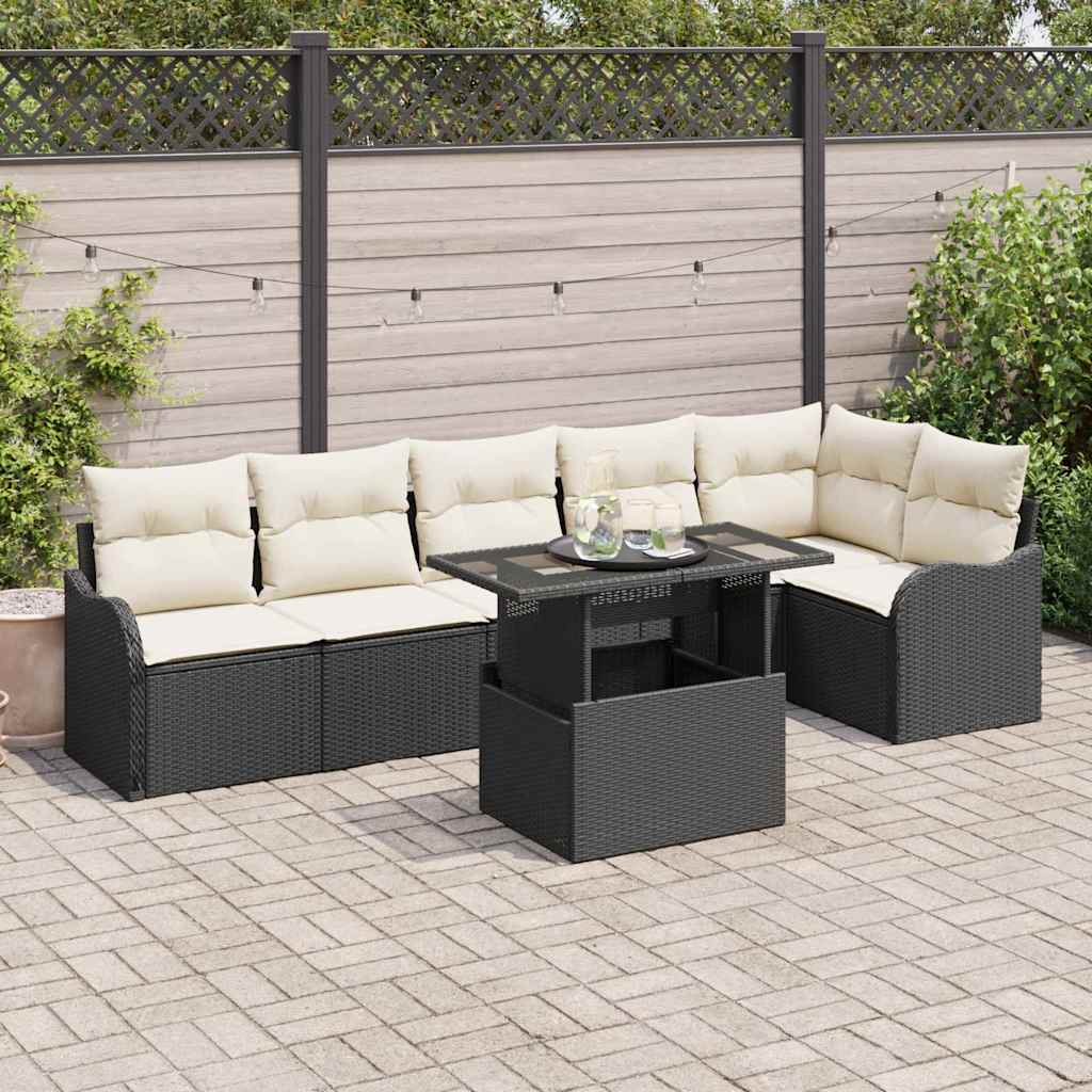 Havesofa Sæt 7 stk. Sort Poly Rattan