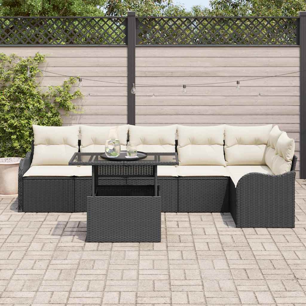 Havesofa Sæt 7 stk. Sort Poly Rattan