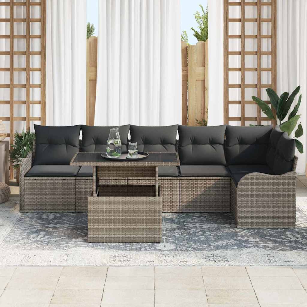 Havesofa Sæt 7 stk. Grå Poly Rattan