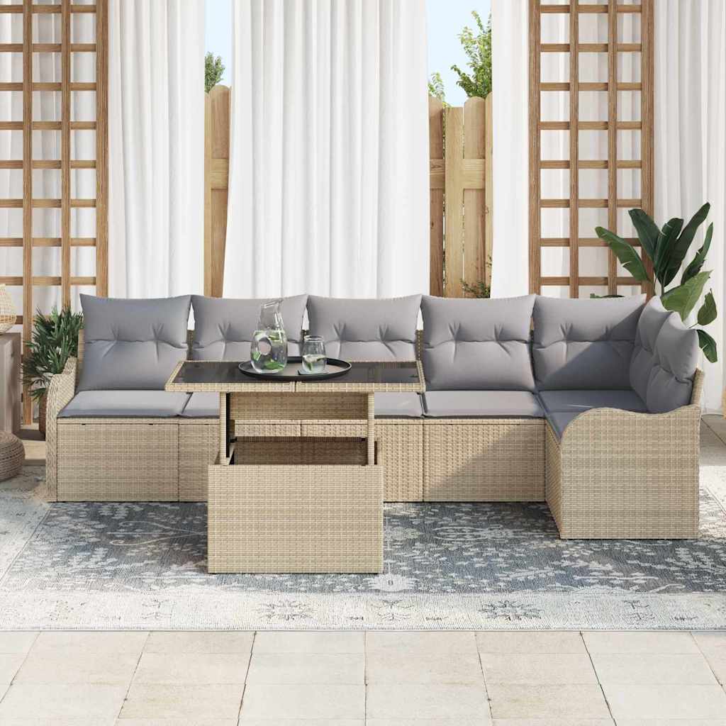 Havesofa Sæt 7 stk. Beige Poly Rattan