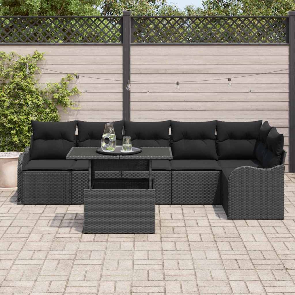 Havesofa Sæt 7 stk. Sort Poly Rattan
