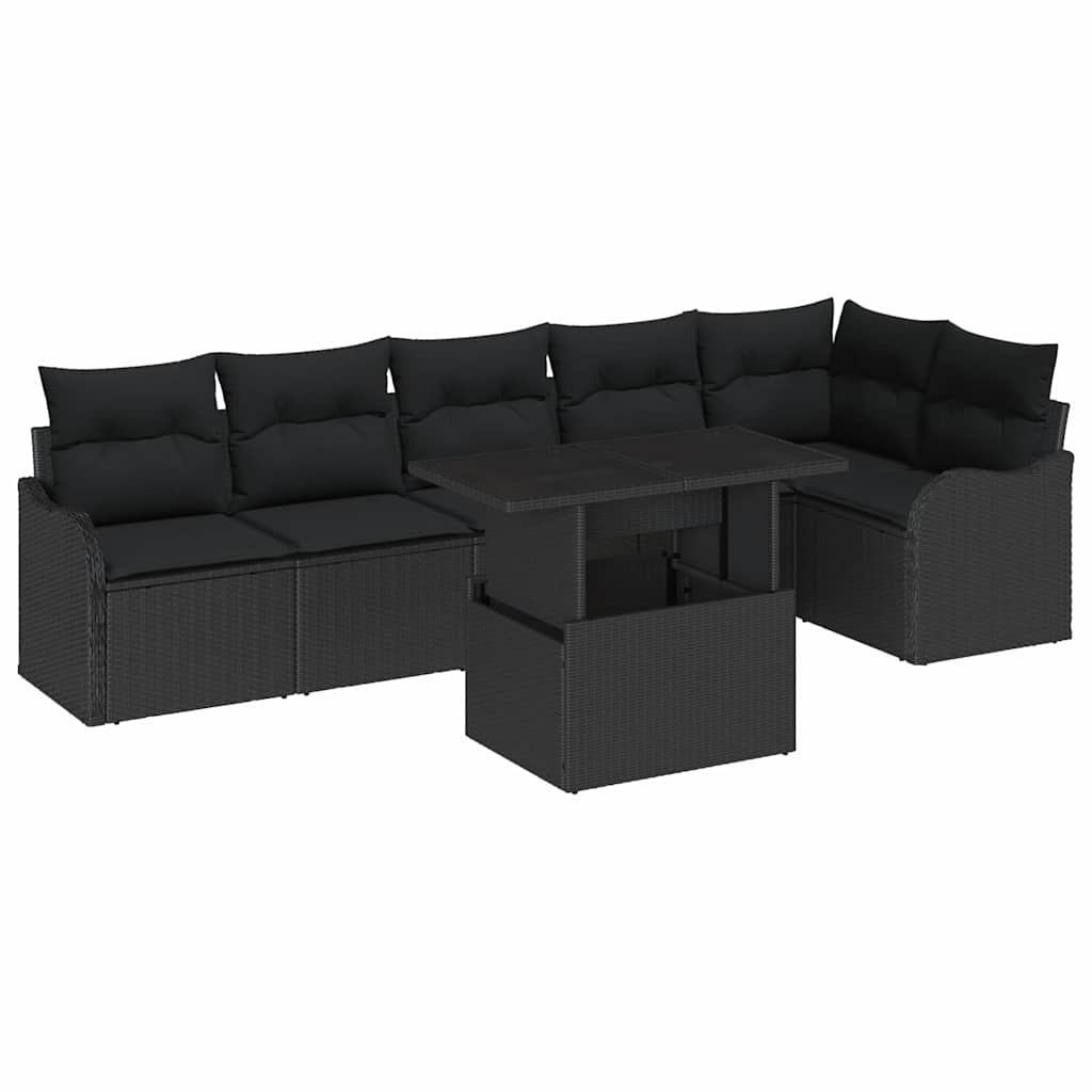 Havesofa Sæt 7 stk. Sort Poly Rattan