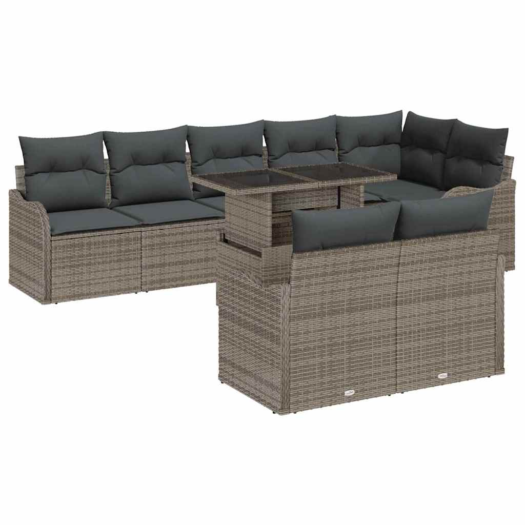 Havesofa Sæt 9 stk. Grå Poly Rattan