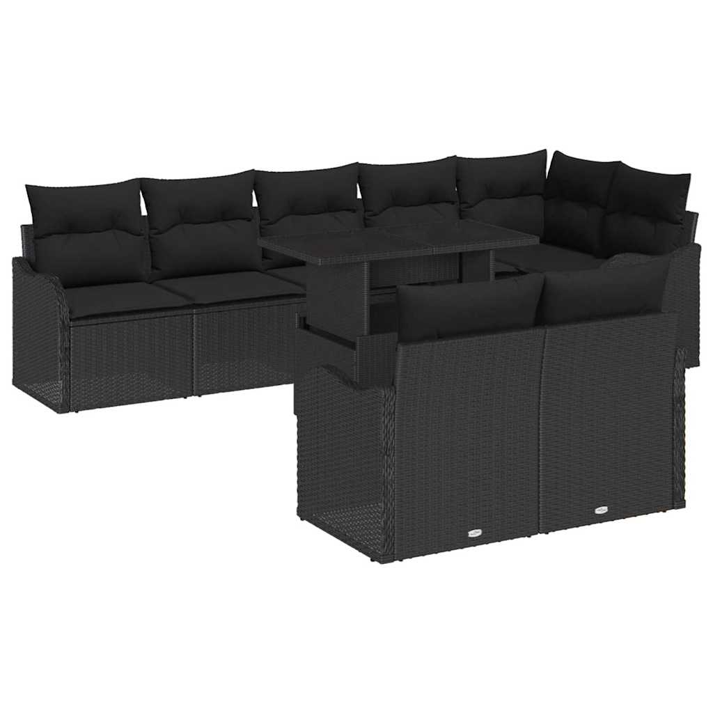 Havesofa Sæt 9 stk. Sort Poly Rattan