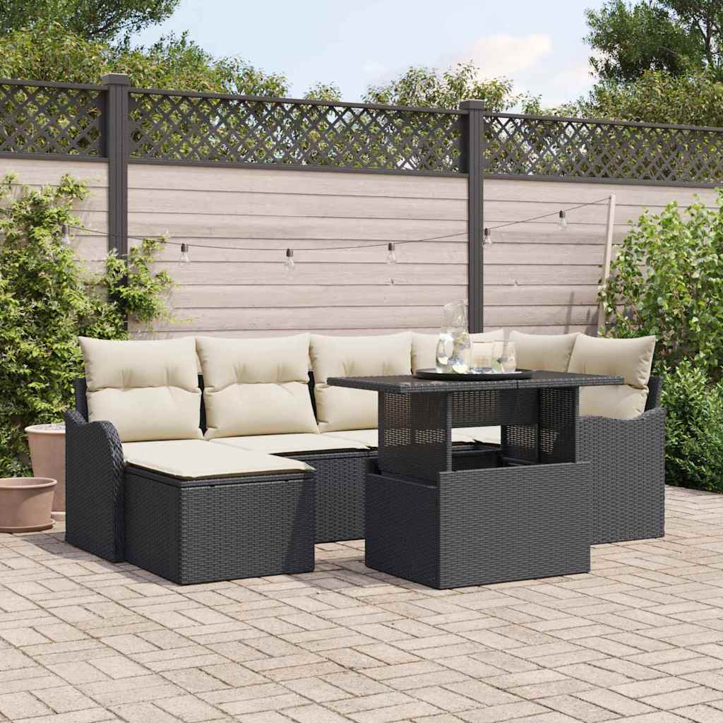 Havesofa Sæt 7 stk. Sort [Syntetisk]: Poly Rattan