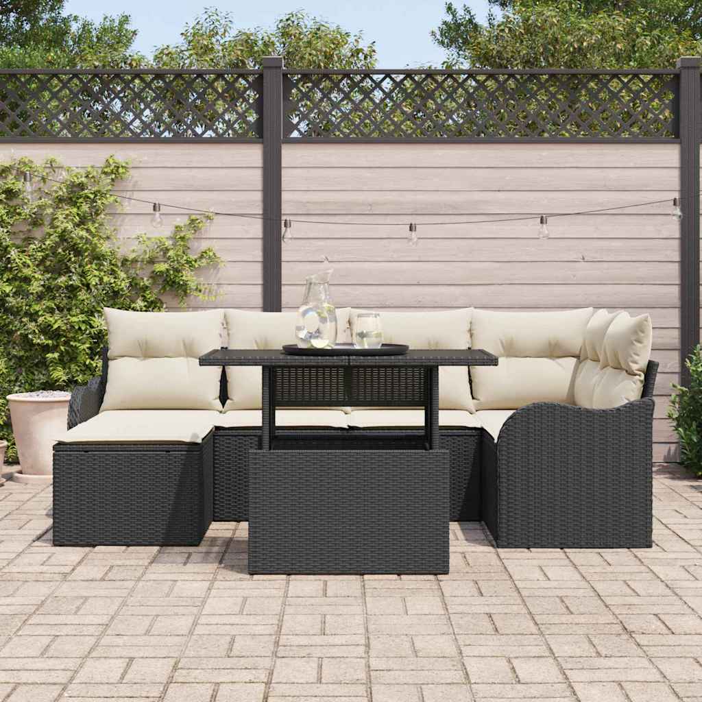Havesofa Sæt 7 stk. Sort [Syntetisk]: Poly Rattan