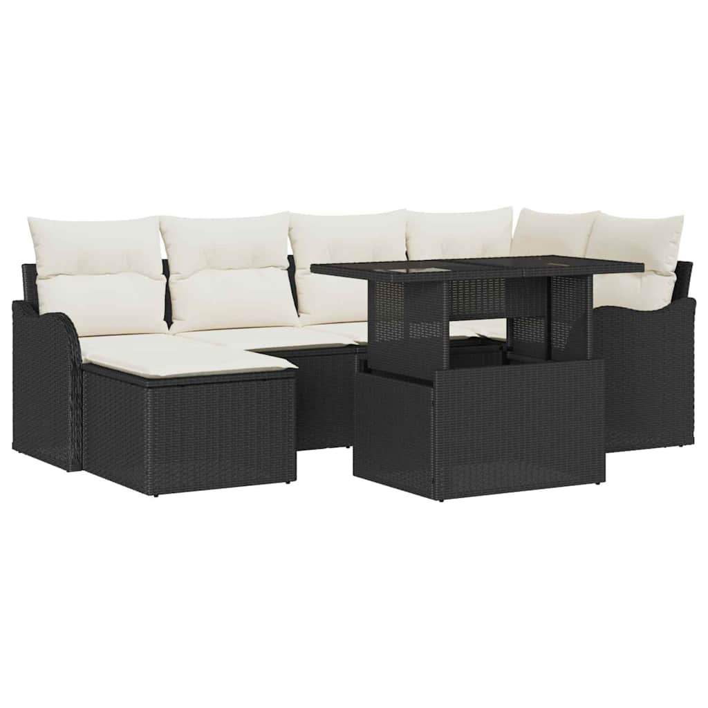 Havesofa Sæt 7 stk. Sort [Syntetisk]: Poly Rattan