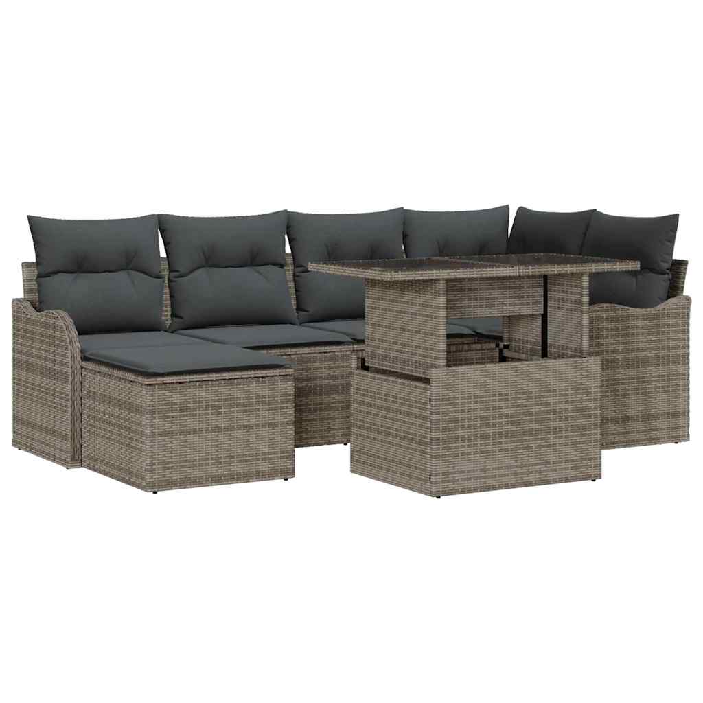 Havesofa Sæt 7 stk. Grå [Syntetisk]: Poly Rattan