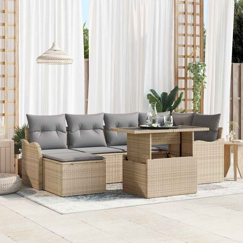 Havesofa Sæt 7 stk. Beige [Syntetisk]: Poly Rattan