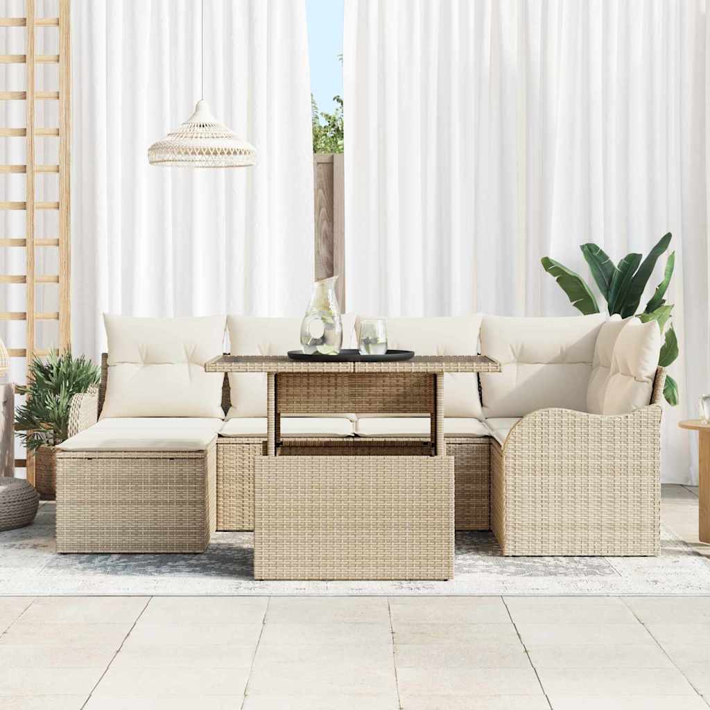 Havesofa Sæt 7 stk. Beige [Syntetisk]: Poly Rattan