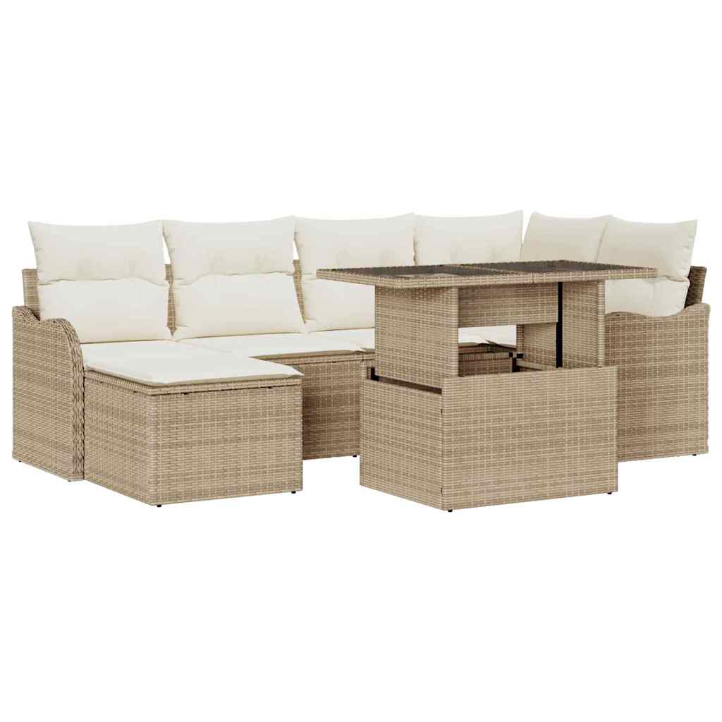 Havesofa Sæt 7 stk. Beige [Syntetisk]: Poly Rattan