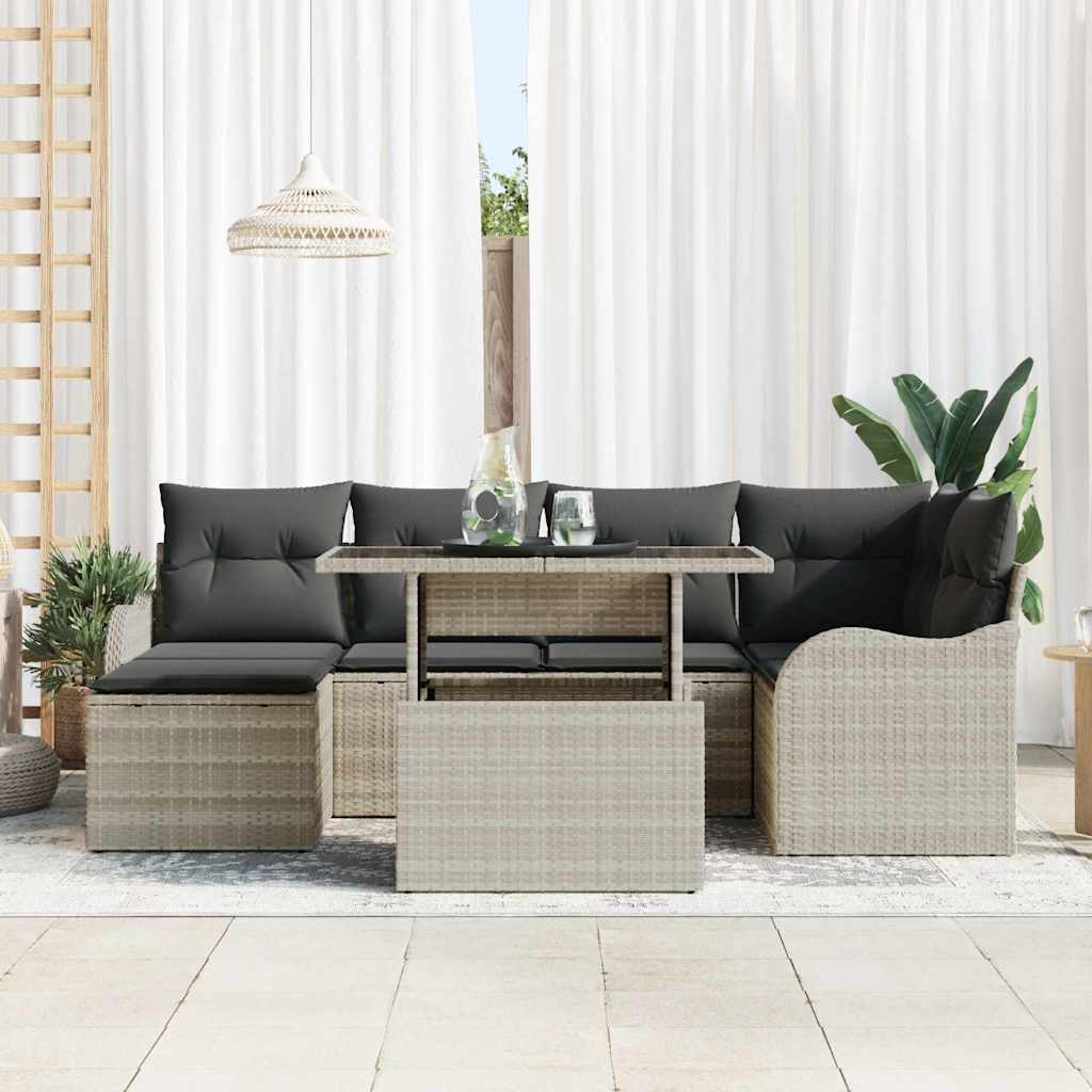Havesofa Sæt 7 stk. Lysegrå [Syntetisk]: Poly Rattan