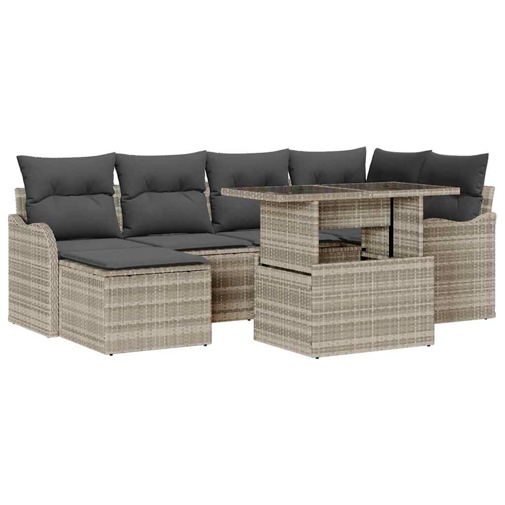 Havesofa Sæt 7 stk. Lysegrå [Syntetisk]: Poly Rattan