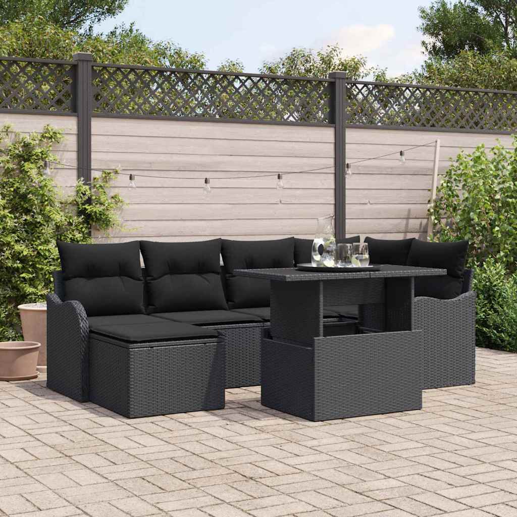 Havesofa Sæt 7 stk. Sort [Syntetisk]: Poly Rattan