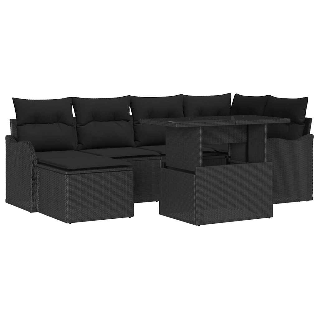 Havesofa Sæt 7 stk. Sort [Syntetisk]: Poly Rattan