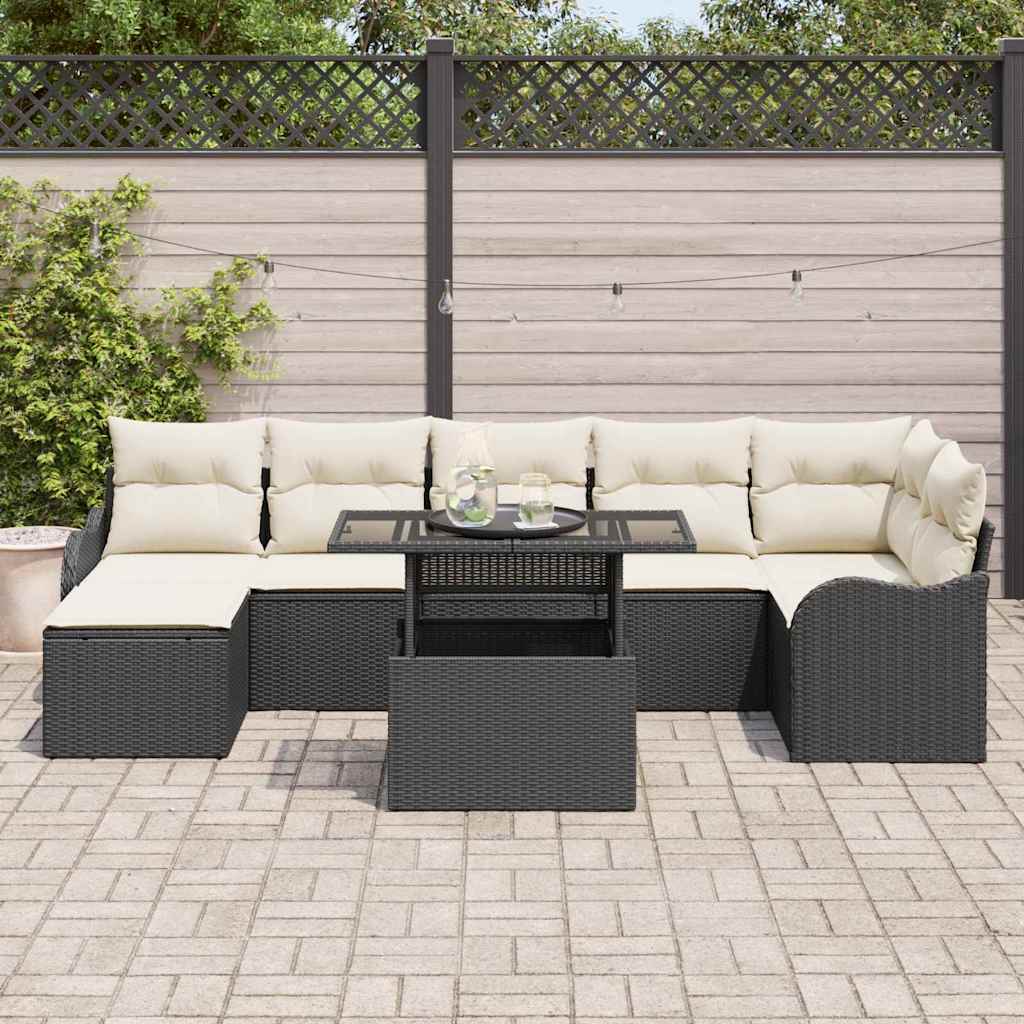 Havesofa Sæt 8 stk. Sort [Syntetisk]: Poly Rattan