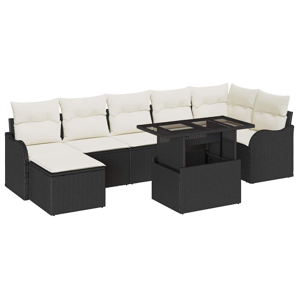 Havesofa Sæt 8 stk. Sort [Syntetisk]: Poly Rattan