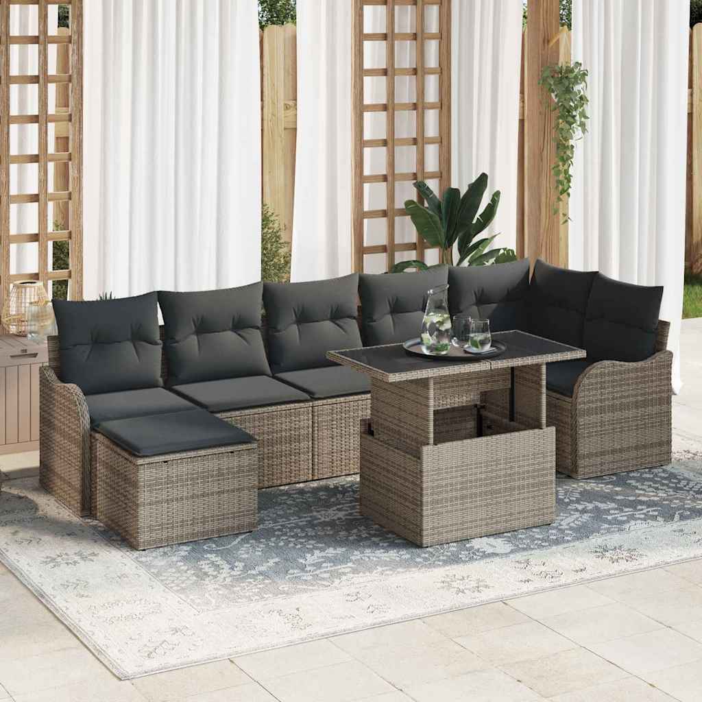 Havesofa Sæt 8 stk. Grå [Syntetisk]: Poly Rattan