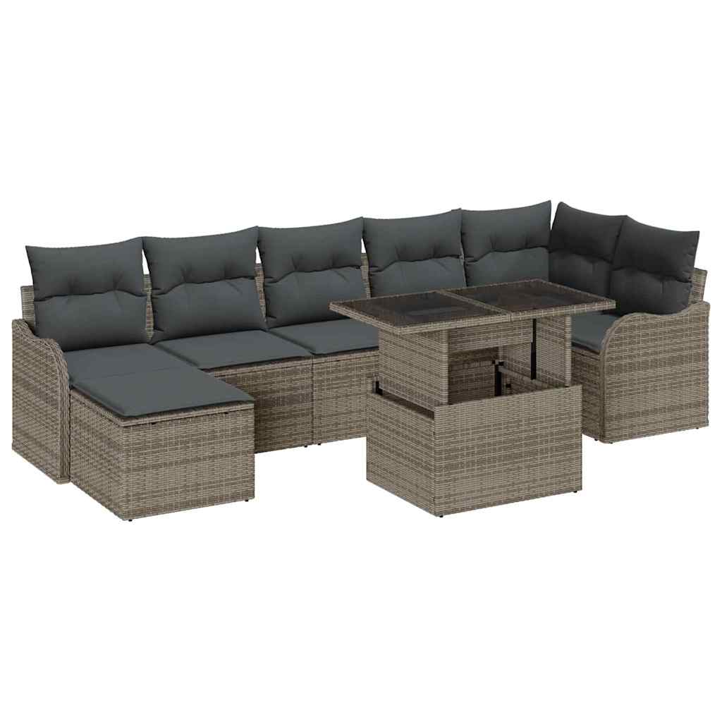 Havesofa Sæt 8 stk. Grå [Syntetisk]: Poly Rattan