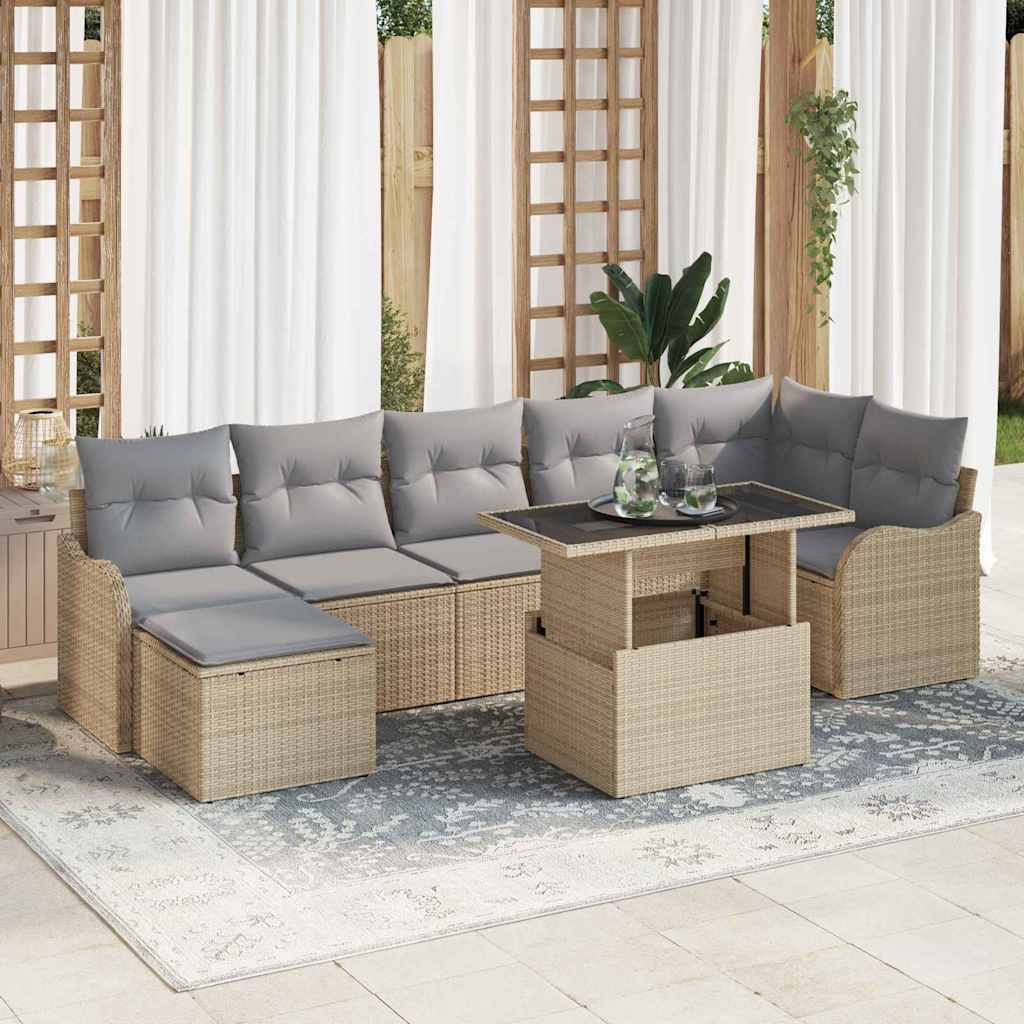 Havesofa Sæt 8 stk. Beige [Syntetisk]: Poly Rattan