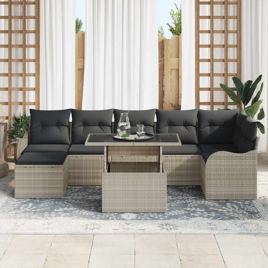 Havesofa Sæt 8 stk. Lysegrå [Syntetisk]: Poly Rattan
