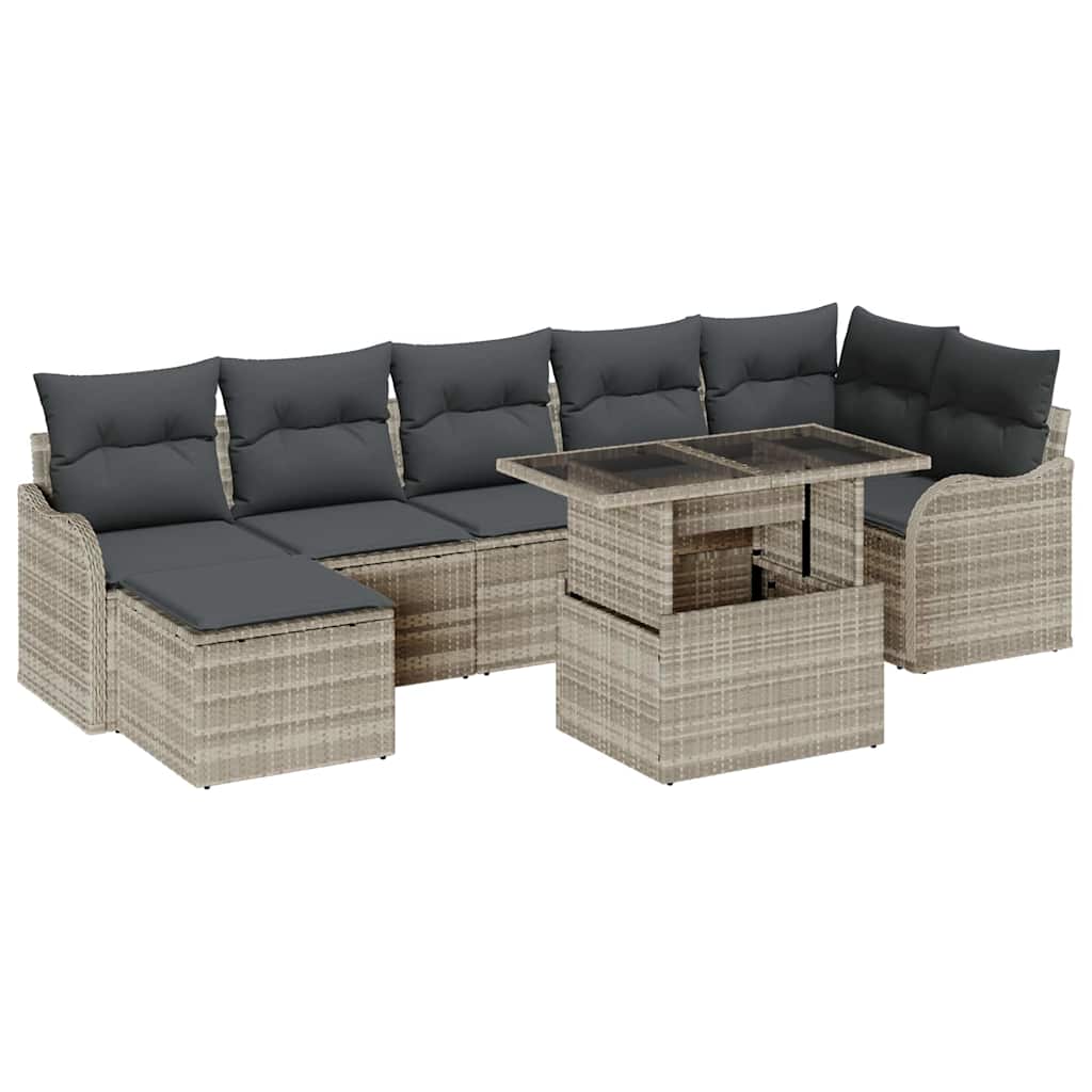 Havesofa Sæt 8 stk. Lysegrå [Syntetisk]: Poly Rattan