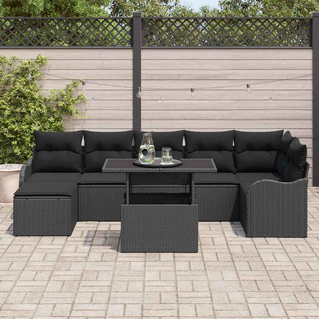 Havesofa Sæt 8 stk. Sort [Syntetisk]: Poly Rattan