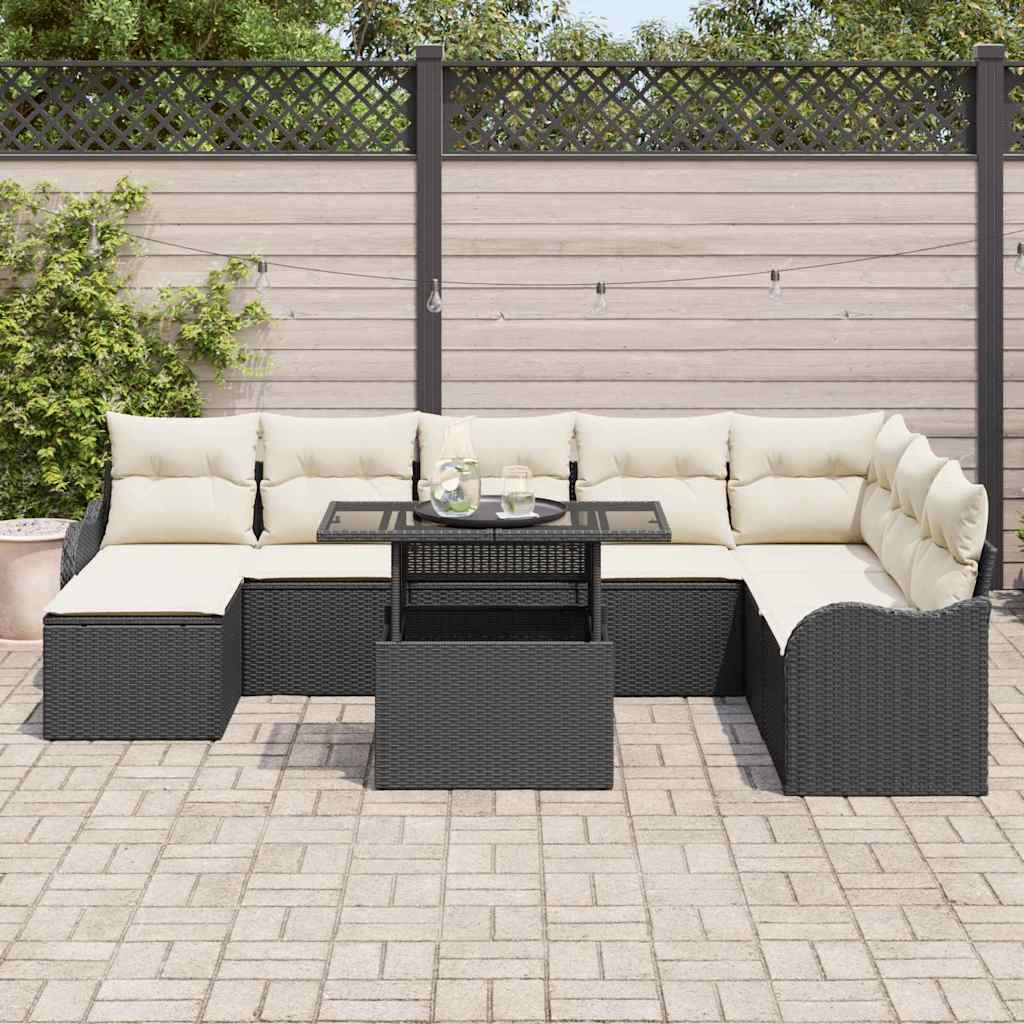 Havesofa Sæt 9 stk. Sort [Syntetisk]: Poly Rattan