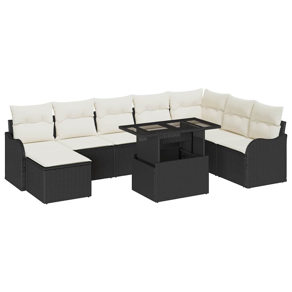 Havesofa Sæt 9 stk. Sort [Syntetisk]: Poly Rattan