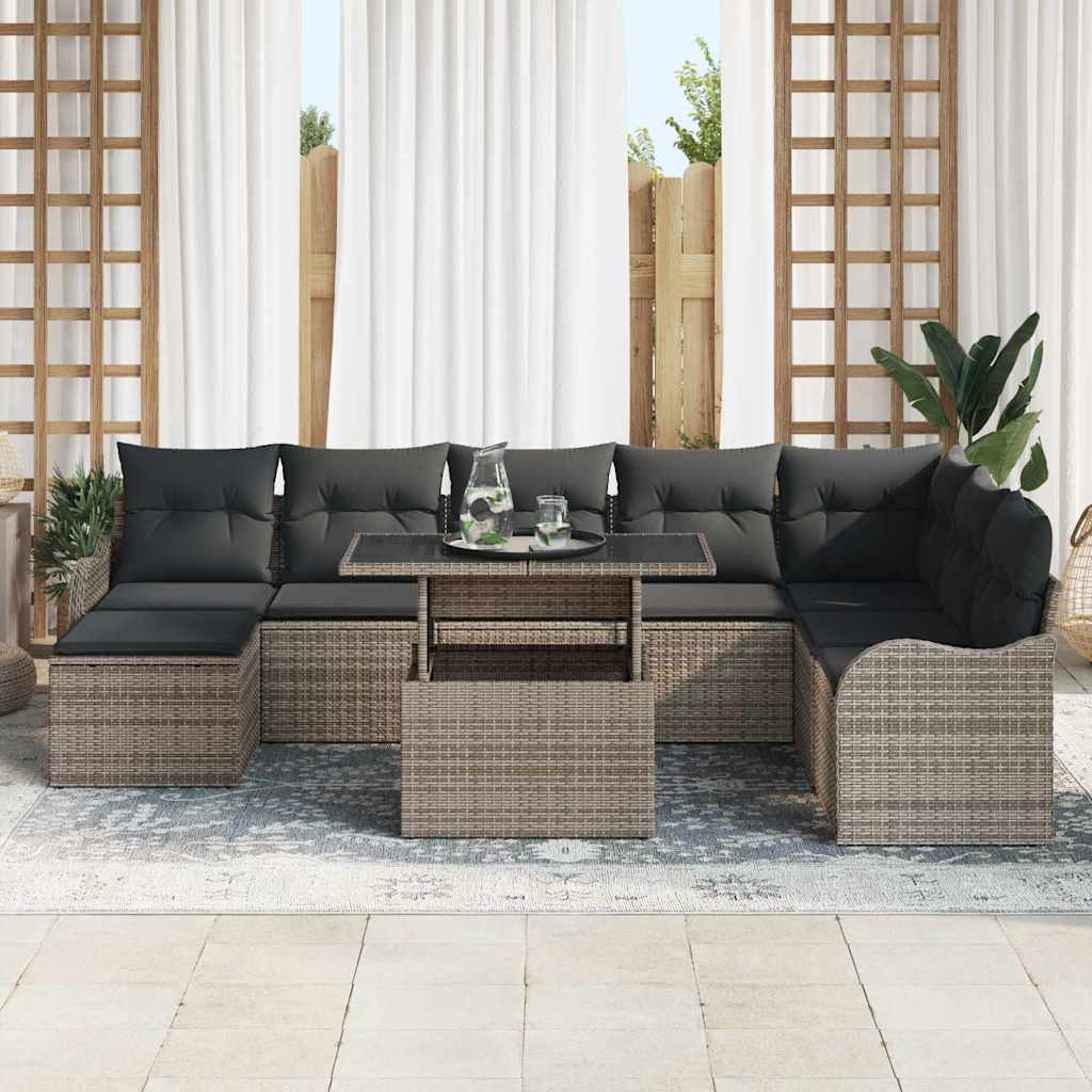 Havesofa Sæt 9 stk. Grå [Syntetisk]: Poly Rattan